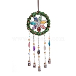 7 Chakra Natural & Synthetic Gemstone Chips Wreath Hanging Suncatchers, with Agate Pendants & Glass Bottle for Outdoor & Garden Decor, 645mm(HJEW-F023-04)