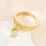 Brass Micro Pave Cubic Zirconia Finger Rings for Women, Star, with ABS Imitation Pearl, Cadmium Free & Lead Free, Rack Plating, Real 18K Gold Plated, 5mm, Inner Diameter: 17mm(CU-CBA0A21-03G)