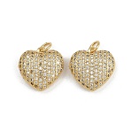 Brass Micro Pave Cubic Zirconia Pendants, Heart, with Jump Ring, Real 16K Gold Plated, 15.5x15.5x6mm, Hole: 3.5mm(ZIRC-I367-06G-02)