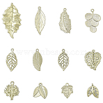 12Pcs 12 Styles Christmas Alloy Pendants, Leaf Charms, Spray Painted, Antique Bronze, 15.5~47.5x13~26x1.5~3.5mm, Hole: 1.2~2.3mm, 1pc/style(FIND-YW0010-62)