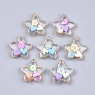 Epoxy Resin Pendants, with Brass Findings and Polymer Clay, Star, Light Gold, 17.5x16x3mm, Hole: 1mm(SSHEL-T007-23)