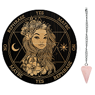 AHADEMAKER 1Pc Cone/Spike/Pendulum Natural Rose Quartz Stone Pendants, 1Pc 304 Stainless Steel Cable Chain Necklaces, 1Pc PVC Custom Pendulum Board, Dowsing Divination Board, Women Pattern, Board: 200x4mm(DIY-GA0004-55C)