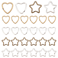 WADORN 40Pcs 4 Style Iron Split Key Rings, Keychain Clasp Findings, Heart & Star, Mixed Color, 10pcs/style(IFIN-WR0001-04)