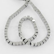 Non-magnetic Synthetic Hematite Beads Strands, Grade A, Cube, Silver Plated, 6x6x6mm, Hole: 1mm(X-G-Q876-6mm-7)