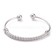 304 Stainless Steel Torque Bangles, with Round Immovable Beads, Twisted, Stainless Steel Color, Inner Diameter: 2-1/2x1-7/8 inch(6.3x4.8cm)(BJEW-O182-02P)