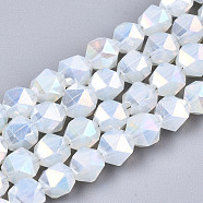 Electroplate Glass Beads Strands, Imitation Jade, AB Color Plated, Faceted, Round, Creamy White, 6x6x6mm, Hole: 1mm, about 100pcs/strand, 22.24 inhes(56.5cm)(EGLA-T019-07A)
