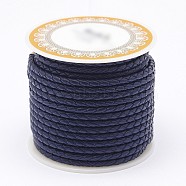 Braided Cowhide Leather Cord, Leather Rope String for Bracelets, Prussian Blue, 3mm, about 8m/roll(NWIR-N005-01E-3mm)