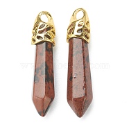 Bullet Natural Mahogany Obsidian Pendants, with Platinum Tone Alloy Findings, 33~40x8~10mm, Hole: 3x2mm(G-E332-C37-G)