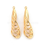 Brass Pendants, for Half Drilled Beads, Twist, Real 18K Gold Plated, Tray: 1.5~3mm, 31.5x8.5x7.5mm, Hole: 1.2mm, Pin: 0.7~0.8mm(KK-P255-01G)