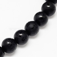 Natural Obsidian Round Carved Om Mani Padme Hum Beads Strands, Frosted, 8mm, Hole: 1mm, about 49pcs/strand, 15.7 inch(G-L275-04-8mm)
