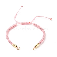Adjustable Braided Polyester Cord Bracelet Making, with 304 Stainless Steel Jump Rings, Round Brass Beads, Pearl Pink, 7-1/8 inch(18cm)(AJEW-JB01109-05)