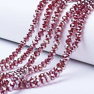 Electroplate Glass Beads Strands, Platinum Plated, Faceted, Rondelle, Dark Red, 4x3mm, Hole: 0.4mm, about 123~127pcs/strand, 16.5~16.9 inch(42~43cm)(EGLA-A034-T4mm-C07)