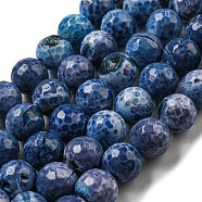 Faceted Natural Fire Crackle Agate Beads Strands, Round, Dyed & Heated, Marine Blue, 12mm, Hole: 1.6mm, about 31pcs/strand, 14.76''(37.5cm)(G-F447-12mm-J07)