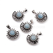 Natural Aquamarine Pendants, Sun Charms, with Antique Silver Color Brass Findings, 23x19x8mm, Hole: 4x3.5mm(KK-A173-08AS-03)