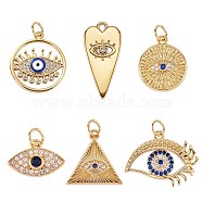 6Pcs 6 Style Brass Micro Pave Cubic Zirconia Pendants, Long-Lasting Plated, with Enamel, Cadmium Free & Lead Free, Mixed Shape, Mixed Color, 10~22x10.5~20x2~3.5mm, Hole: 1.5~3.6mm, 1pcs/style(ZIRC-SZ0002-72)
