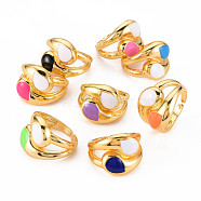 Brass Enamel Cuff Rings, Open Rings, Cadmium Free & Nickel Free & Lead Free, Teardrop, Real 16K Gold Plated, Mixed Color, US Size 6 3/4(17.1mm)(RJEW-S045-079-NR)