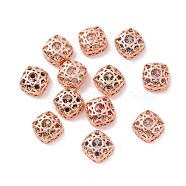 Eco-friendly Brass Cubic Zirconia Multi-Strand Links, Cadmium Free & Lead Free, Square, Rose Gold, Mixed Color, 10x10x5.7mm, Hole: 1.2mm(KK-D076-06B-RG)