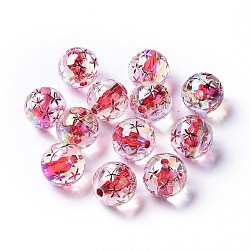 Transparent Acrylic Beads, Trace A Design in Gold, Round, Red, 16x16mm, Hole: 2.5mm(TACR-K004-02R)