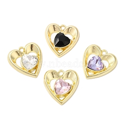 Alloy Pendants, Glass with Heart Charms, Golden, 20x18.5x5mm, Hole: 1.6mm(ENAM-D050-10G)