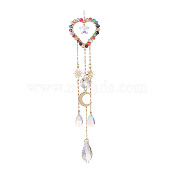 Glass Teardrop & Star Window Hanging Suncatchers, Heart Natural Agate & Brass Sun & Moon Pendants Decorations Ornaments, 230mm(HJEW-JM00905-02)