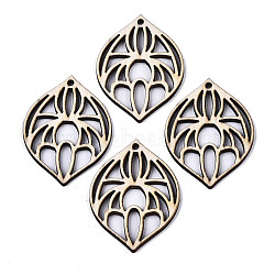 Unfinished Natural Poplar Wood Pendants, Laser Cut Wood Shapes, Leaf with Floral Pattern, Old Lace, 39x30x2mm, Hole: 1.8mm(X-WOOD-N006-69)