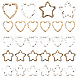 WADORN 40Pcs 4 Style Iron Split Key Rings, Keychain Clasp Findings, Heart & Star, Mixed Color, 10pcs/style(IFIN-WR0001-04)