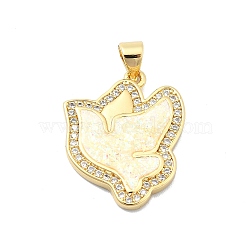 Brass Micro Pave Clear Cubic Zirconia Pendants, with Sythetic Opal, Real 18K Gold Plated, Pigeon, 22.5x18.5x3mm, Hole: 4x3.5mm(KK-A221-15B-G)