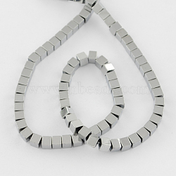 Non-magnetic Synthetic Hematite Beads Strands, Grade A, Cube, Platinum Plated, 6x6x6mm, Hole: 1mm(X-G-Q876-6mm-7)