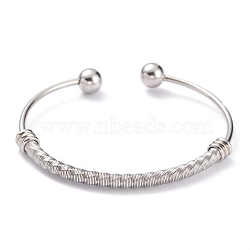 Tarnish Resistant 304 Stainless Steel Torque Bangles, with Round Immovable Beads, Twisted, Stainless Steel Color, Inner Diameter: 2-1/2x1-7/8 inch(6.3x4.8cm)(BJEW-O182-02P)