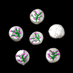 Baroque Natural Keshi Pearl Beads, with Enamel, Freshwater Pearl, Oval, Orchid, 11~14x10.5~12x5~6.5mm, Hole: 0.6mm(PEAR-K008-03D)