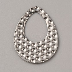 Stainless Steel Pendants, Teardrop, Textured, Stainless Steel Color, 35x26.5x1mm, Hole: 1.5mm(FIND-TAC0008-30P)