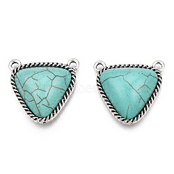 Synthetic Turquoise Pendants, with Alloy Findings, Triangle Charms, Antique Silver, 23x24.5x8mm, Hole: 2.4mm(FIND-TADZ0001-11AS)