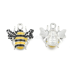 Alloy Enamel Pendants, Cadmium Free & Lead Free, Bees, Platinum Color, Black, about 18mm long, 17mm wide, 3mm thick, hole: 2mm(ENAM-P134-1)