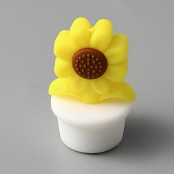 Sunflower Pot Food Grade Eco-Friendly Silicone Beads, Chewing Beads For Teethers, DIY Nursing Necklaces Making, White, 20x19x30.5mm, Hole: 2mm(SIL-TAC0002-17B)