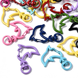 Spray Painted Alloy Swivel Snap Hooks Clasps, Cadmium Free & Nickel Free & Lead Free, Dolphin, Mixed Color, 42.5x28.5x5.5mm, Hole: 5x9mm(X-PALLOY-T080-08-NR)