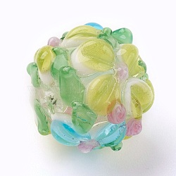 Handmade Lampwork Beads, Rondelle with Flower, Bumpy, Colorful, 14~15x12~13mm, Hole: 1.5~1.8mm(X-LAMP-P051-H01)