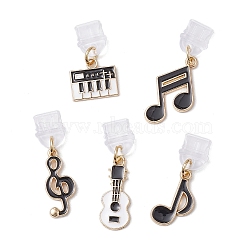 5Pcs Alloy and PVC Dustproof Plug, with Enamel Musical Theme Charms, Mixed Shapes, 25.5~35.5mm(PALLOY-JF03472)