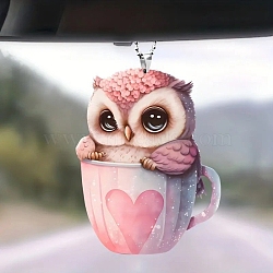 Owl Acrylic Pendant Decorations, for Car, Pink, 80mm(PW-WG63691-03)