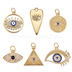 6Pcs 6 Style Brass Micro Pave Cubic Zirconia Pendants, Long-Lasting Plated, with Enamel, Cadmium Free & Lead Free, Mixed Shape, Mixed Color, 10~22x10.5~20x2~3.5mm, Hole: 1.5~3.6mm, 1pcs/style(ZIRC-SZ0002-72)