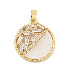 Rack Plating Brass Micro Pave Clear Cubic Zirconia Pendants, with Shell, Long-Lasting Plated, Lead Free & Cadmium Free, Round, Real 18K Gold Plated, 20.5x18x5mm, Hole: 5x2mm(KK-M291-20G)