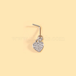 316L Surgical Stainless Steel Micro Pave Clear Cubic Zirconia L-Shaped Nose Rings, Stainless Steel Color, Heart, 7mm, Pin: 0.8mm(WGEAB3E-02)