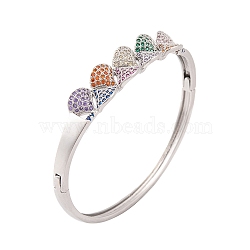 Brass Pave Colorful Cubic Zirconia Hinged Bangles for Women, Platinum, Fan, Inner Diameter: 2-3/8 inch(5.9cm), 4~11mm(BJEW-S147-32P-C)