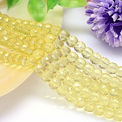 Faceted Flat Round Imitation Austrian Crystal Bead Strands, Grade AAA, Light Yellow, 8x6mm, Hole: 0.7~0.9mm, about 68pcs/strand, 15.7 inch(G-M186-8x6mm-09A)