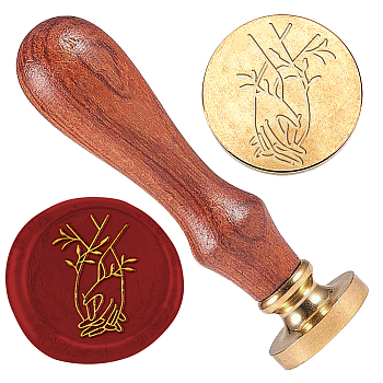 Wax Seal Stamp Set, 1Pc Golden Tone Sealing Wax Stamp Solid Brass Head, with 1Pc Wood Handle, for Envelopes Invitations, Gift Card, Hand, 83x22mm, Stamps: 25x14.5mm