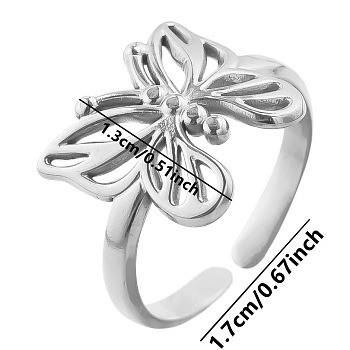 Stylish Butterfly Open Cuff Ring for Women, Sweet and Versatile Titanium Steel Ring, Stainless Steel Color