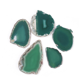 Natural Agate Pendants, Agate Slices, Dyed & Heatsd, Nuggets, Dark Green, 48~105x39~68x4~7mm, Hole: 2~2.5mm, about 25pcs/1000g