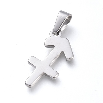 304 Stainless Steel Pendants, Constellation/Zodiac Sign, Stainless Steel Color, Sagittarius, 22.5x12x1.7mm, Hole: 3x6mm