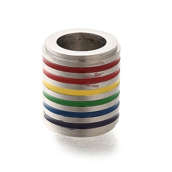 304 Stainless Steel Enamel  Beads, Large Hole Beads, Column, Antique Silver, 15x13mm, Hole: 7.8mm