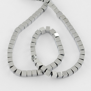 Non-magnetic Synthetic Hematite Beads Strands, Grade A, Cube, Platinum Plated, 6x6x6mm, Hole: 1mm
