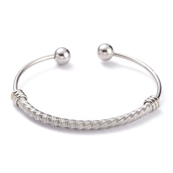 304 Stainless Steel Torque Bangles, with Round Immovable Beads, Twisted, Stainless Steel Color, Inner Diameter: 2-1/2x1-7/8 inch(6.3x4.8cm)